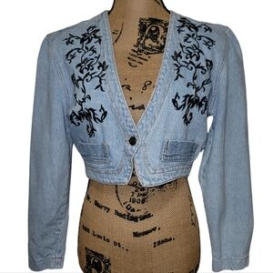 Embroderied Bolero Jean Cropped Jacket Vintage 1980's Switch USA Womens Medium